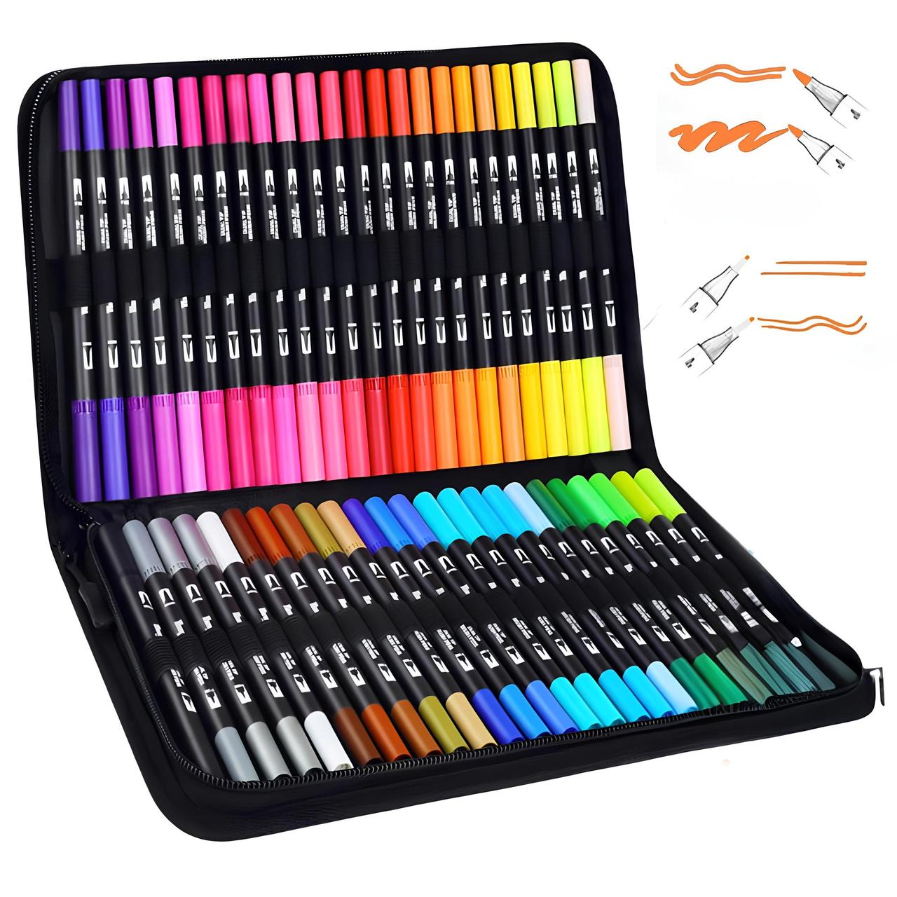 Акварельні маркери-пензлі двосторонні 48шт + сумка, Color pencil / Набір скетч-маркерів / Фломастери