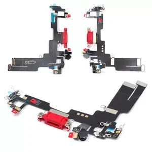 Шлейф для iPhone 14, конектора зарядки, червоний, з мікрофоном, з компонентами, фото 1