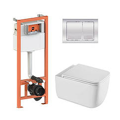 Комплект: Qtap Gemini Ultra Quiet унітаз підвісний QT2533076EUQW + Nest комплект інсталяції 4в1 (Клавіша