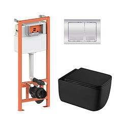 Комплект: Qtap Gemini Ultra Quiet унітаз підвісний QT2533076EUQMB+Nest комплект інсталяції 4в1 (Клавіша