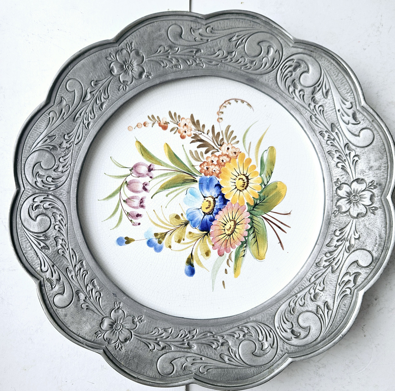 Старовинний порцеляновий пiднiс в оловї Bassano, Iталiя, фото 1