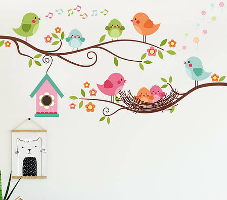 Наклейка BRUP на стіну Pretty birds Пташки біля будиночка (лист 30 х 90 см) Б77-4, фото 1