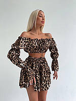 Трендовый летний леопардовый женский костюм (топ+юбка)