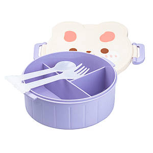 Ланч бокс дитячий пластиковий з виделкою і ложкою на три секції 950 мл "Ведмедик" Rabbit 18*18*7 см Фіолетовий