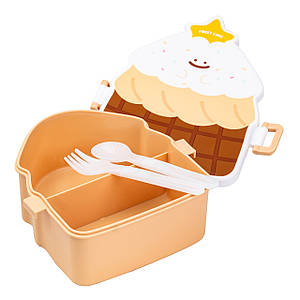 Дитячий ланч бокс на дві секції з виделкою і ложкою Cake 20*18*8 см 950 мл "Тістечко" Коричневий