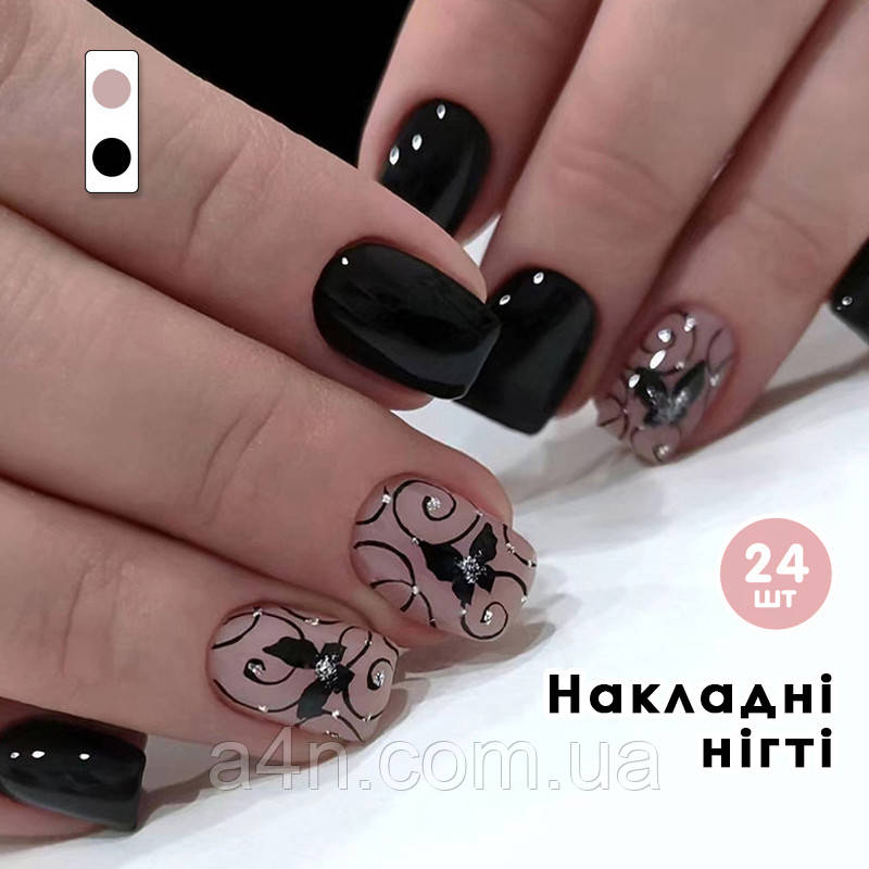 Накладні нігті 24 шт. + клей для нігтів, типси овал для манікюру