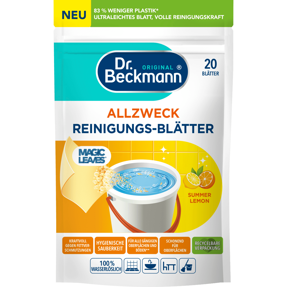 Універсальні листи для чищення Dr. Beckmann Summer Lemon, 20 шт, фото 1