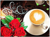 Алмазна мозаїка на підрамнику картина стразами 40х50 см DIY Кава з трояндами (SGLE 70606 - F)