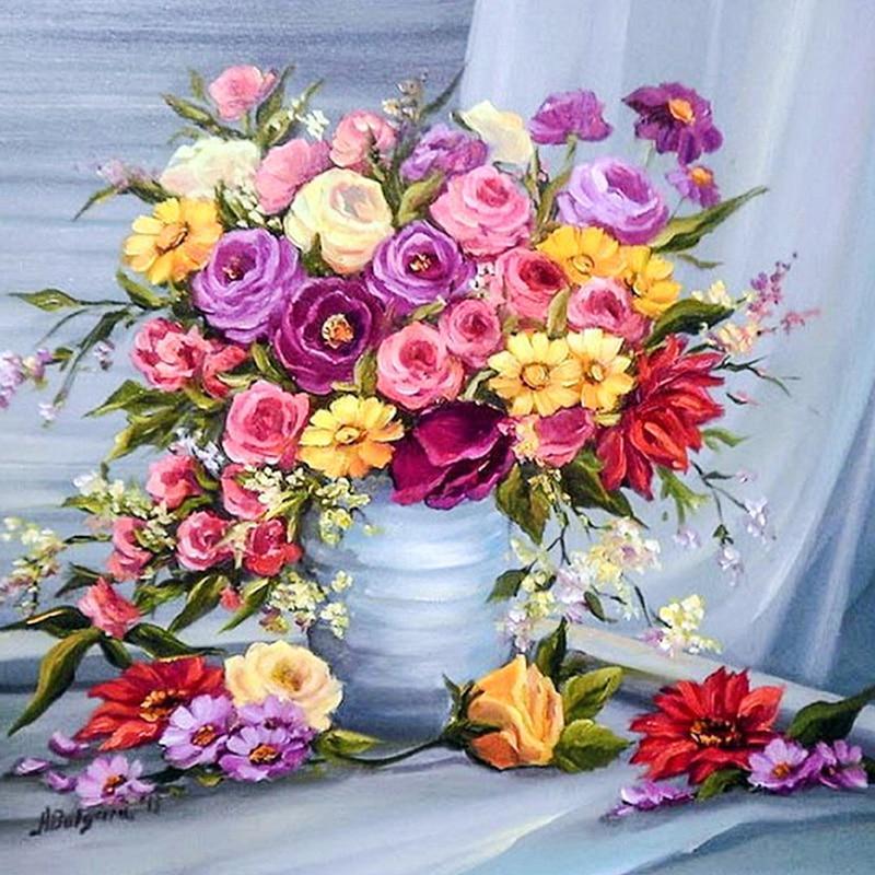 Алмазна мозаїка на підрамнику картина стразами 40х50 см DIY Букет квітів (SGLE 71209 - F)