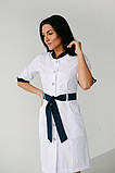 Жіночий медичний халат з синіми вставками з пояском 44, фото 7
