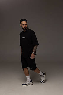 Літній чоловічий костюм | комплект оверсайз: шорти та футболка | Чорний