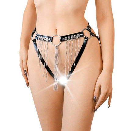 Сексуальні гартери-трусики Art of Sex - Xena з ланцюгами, L-2XL, колір чорний, фото 1