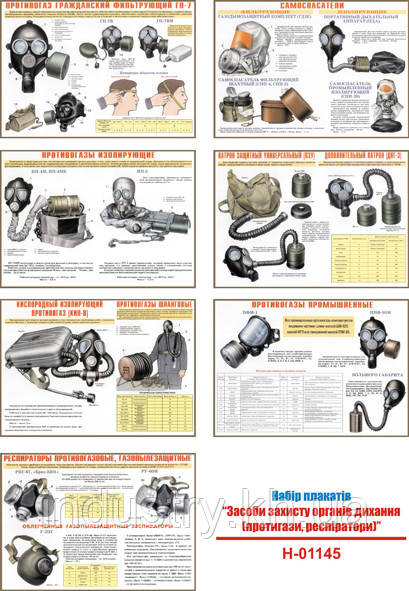 "Средства защиты органов дыхания (противогазы, респираторы)" (7 плакатов, ф. А3)