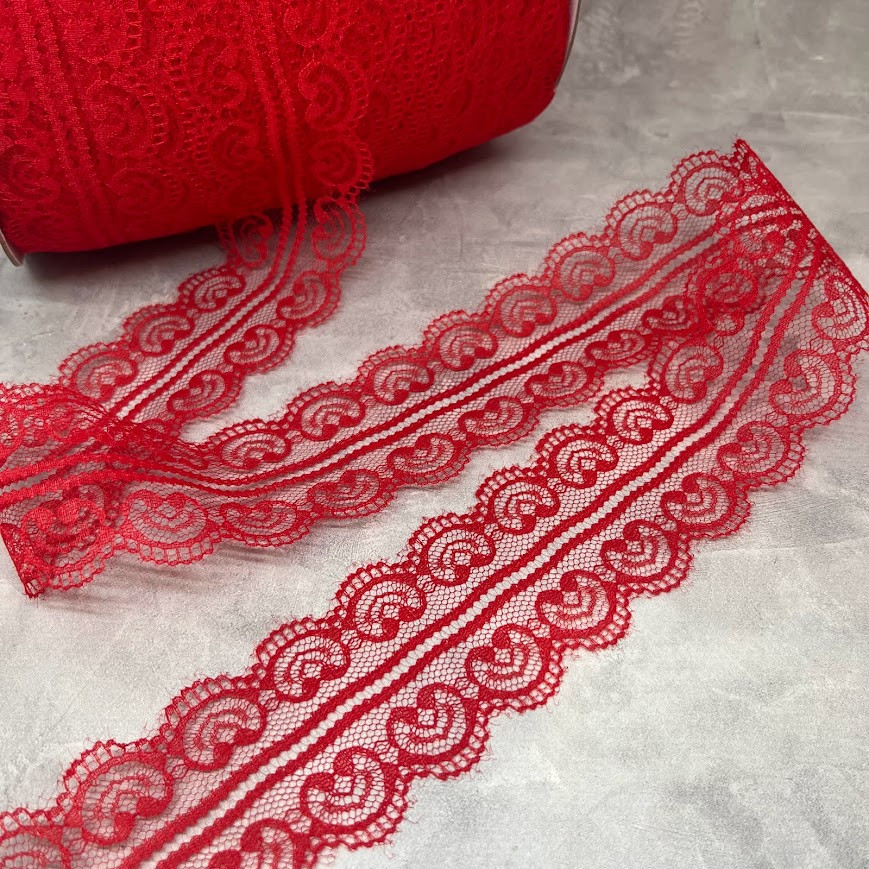 Мереживо "Серце", ширина 4,5-5 см, колір-червоний, метр, Червоний, фото 1