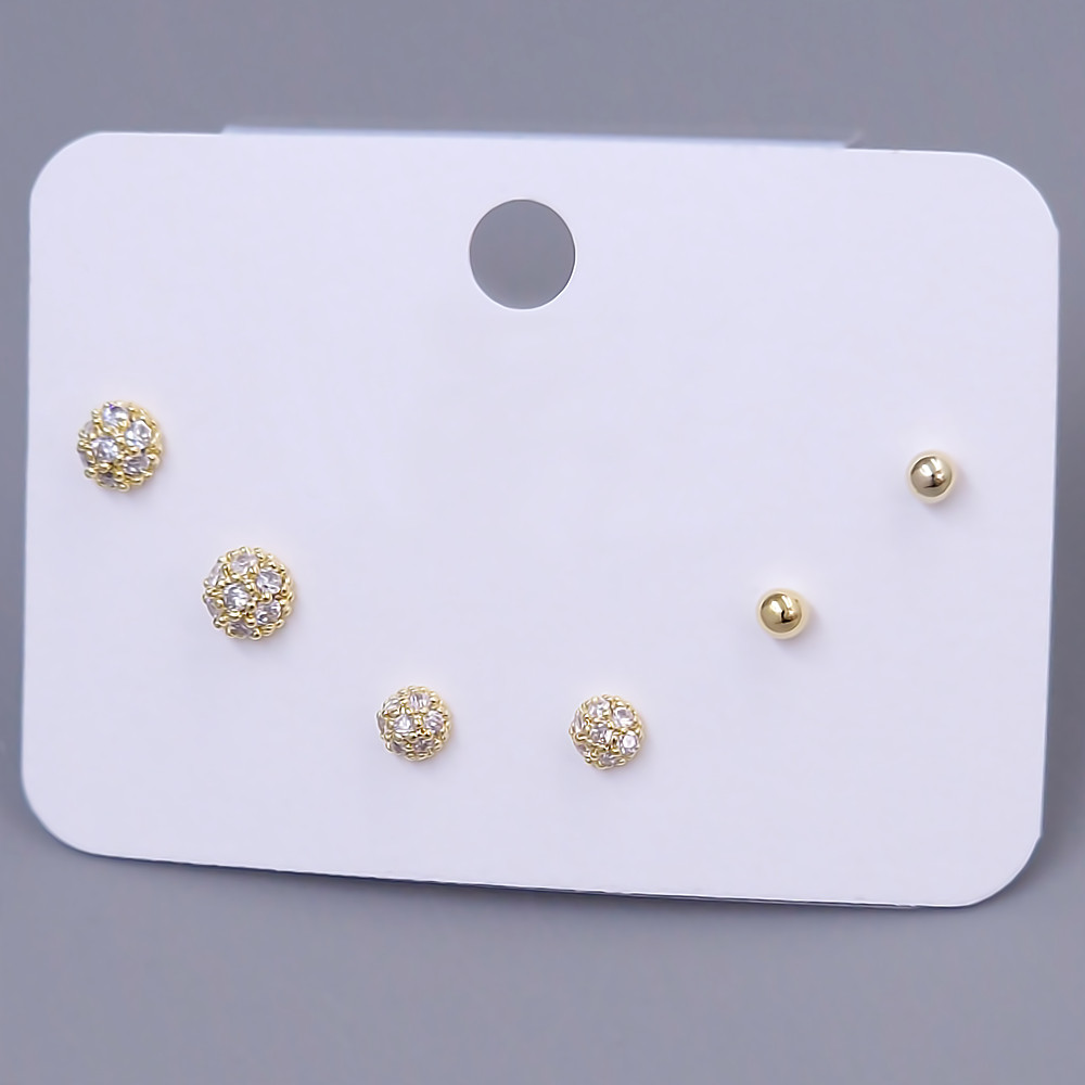 Набір із 3-х пар сережок-гвоздиків FJ. Позолота лимонного відтінку. Камені: циркон