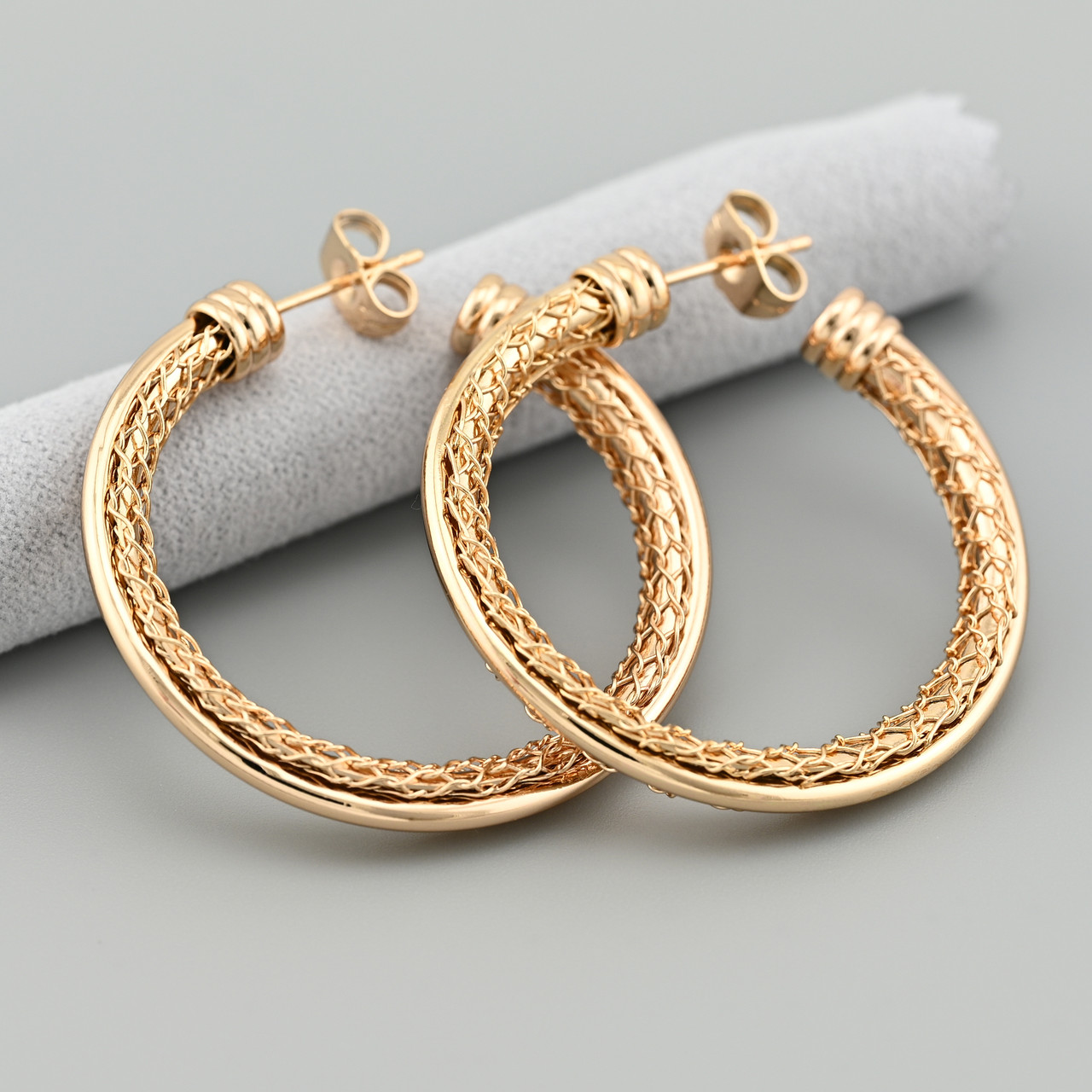 Сережки кільця Мар'ям 44037 розмір 38х5 мм вага 12.7 г позолота 18К, фото 1