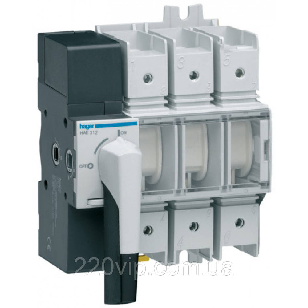 Вимикач навантаження модульний до 70 мм2, 3п 125 А з видимим розривом, Hager HAE312, Хагер рубильник, фото 1