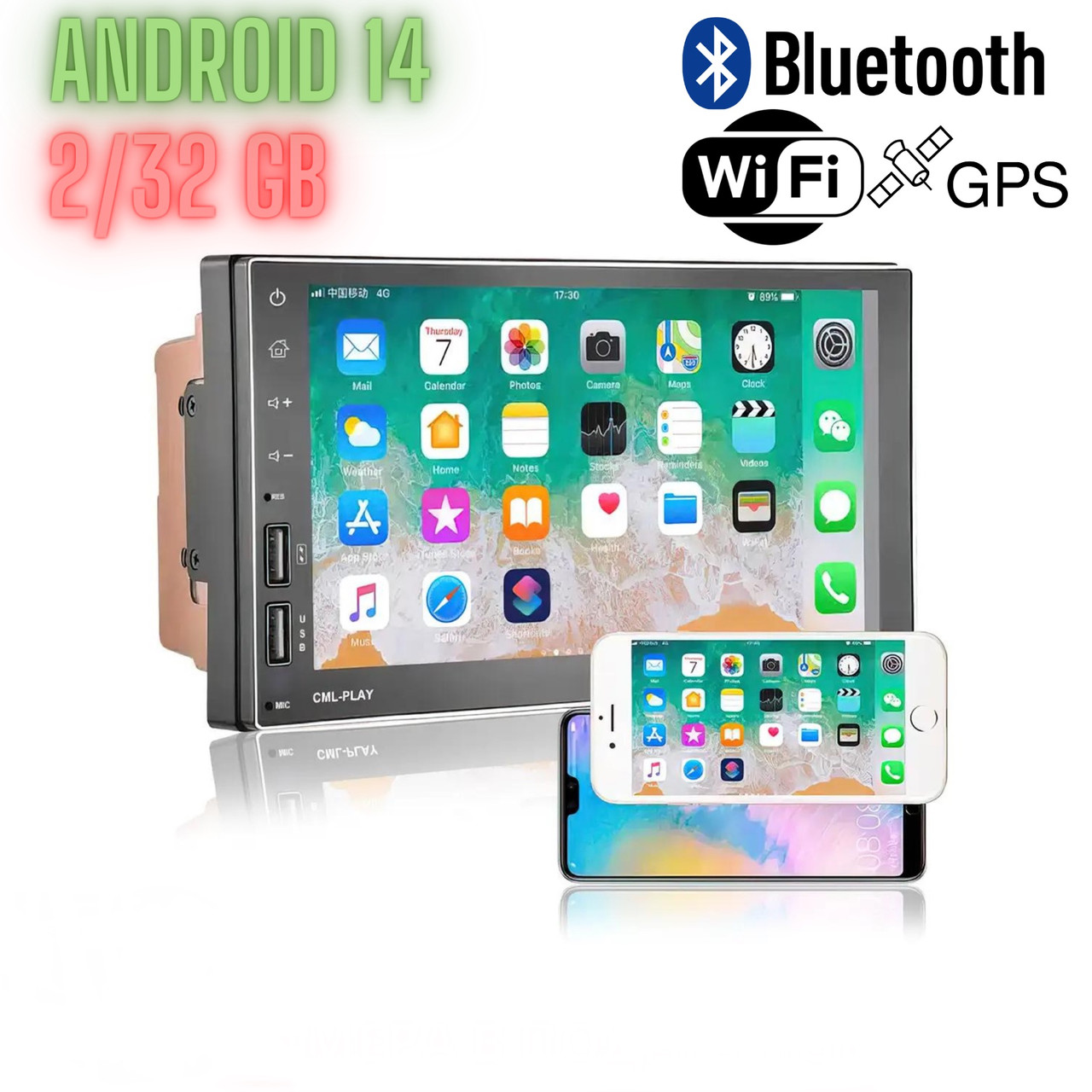Магнітола 8708U 2din Android 14 2/32Гб Автомагнітола з GPS WiFi Bluetooth Магнітола сенсорна