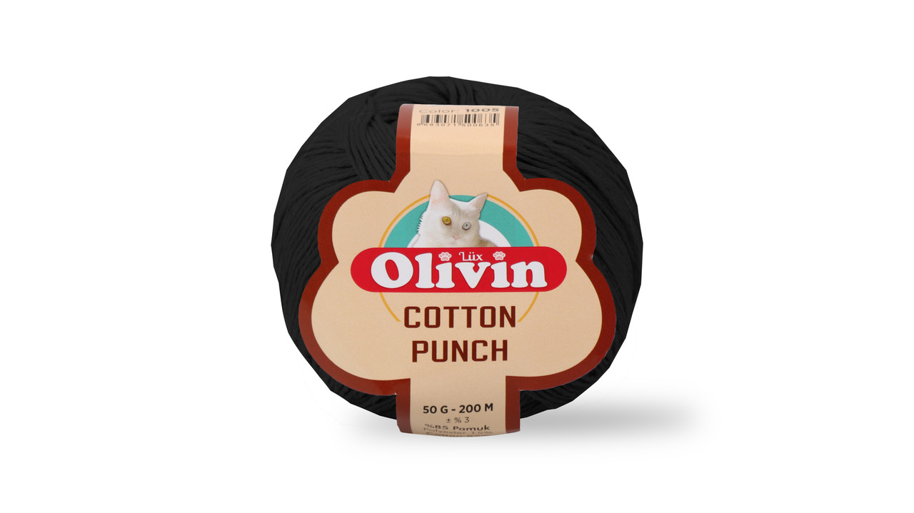 Нитки для килимової вишивки Olivin Cotton Punch, Чорний №1001, фото 1