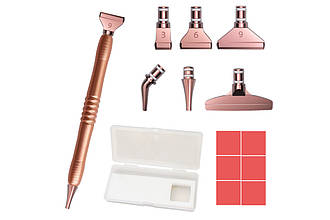 Ручка стилус для алмазної мозайки, футляр + 6 метал.насадок + клей, золото