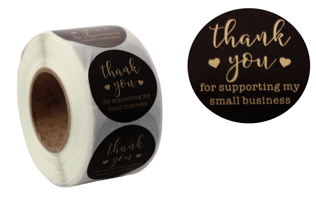 Наліпки стікери "♥Thank you♥" F110, чорні, 3.8 см, 500шт/рулон, фото 1