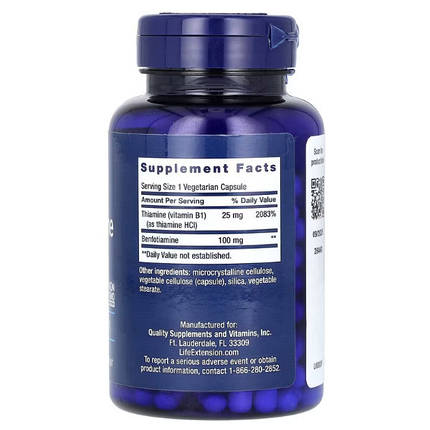 Life Extension Benfotiamine with Thiamine 100 mg 120 vcaps, фото 3