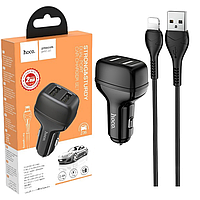 Автомобильний зарядний пристрій Hoco Z36 (2USB/2,4A) + Lightning чорний, зарядка для смартфона в авто, автомобільний зарядний