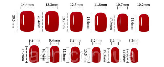Накладные ногти - Интернет-магазин A4N Размеры накладных ногтей