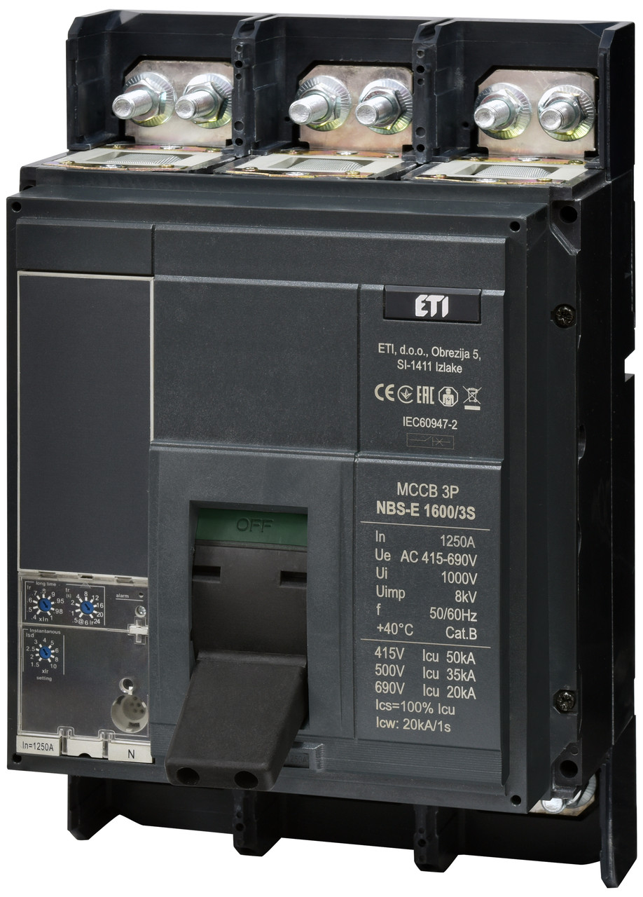 Автоматичний вимикач ETI 4673172 NBS-E 1600/3S 1250A (50kA, (0.4-1)In/(1.5-10)Ir) 3P
