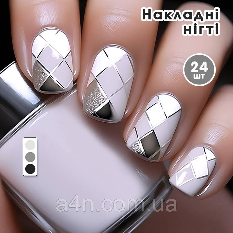 Накладні нігті 24 шт.+ клейові стики для нігтів, типси овал для манікюру