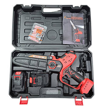 Портативна пилка TigerProTech TD-S011-MA - безщиткова, 20 см, 0,8 кВт, 8 м/с, дисплей, масляне охолодження, 2 АКБ, 21 В/2 Аг, кейс