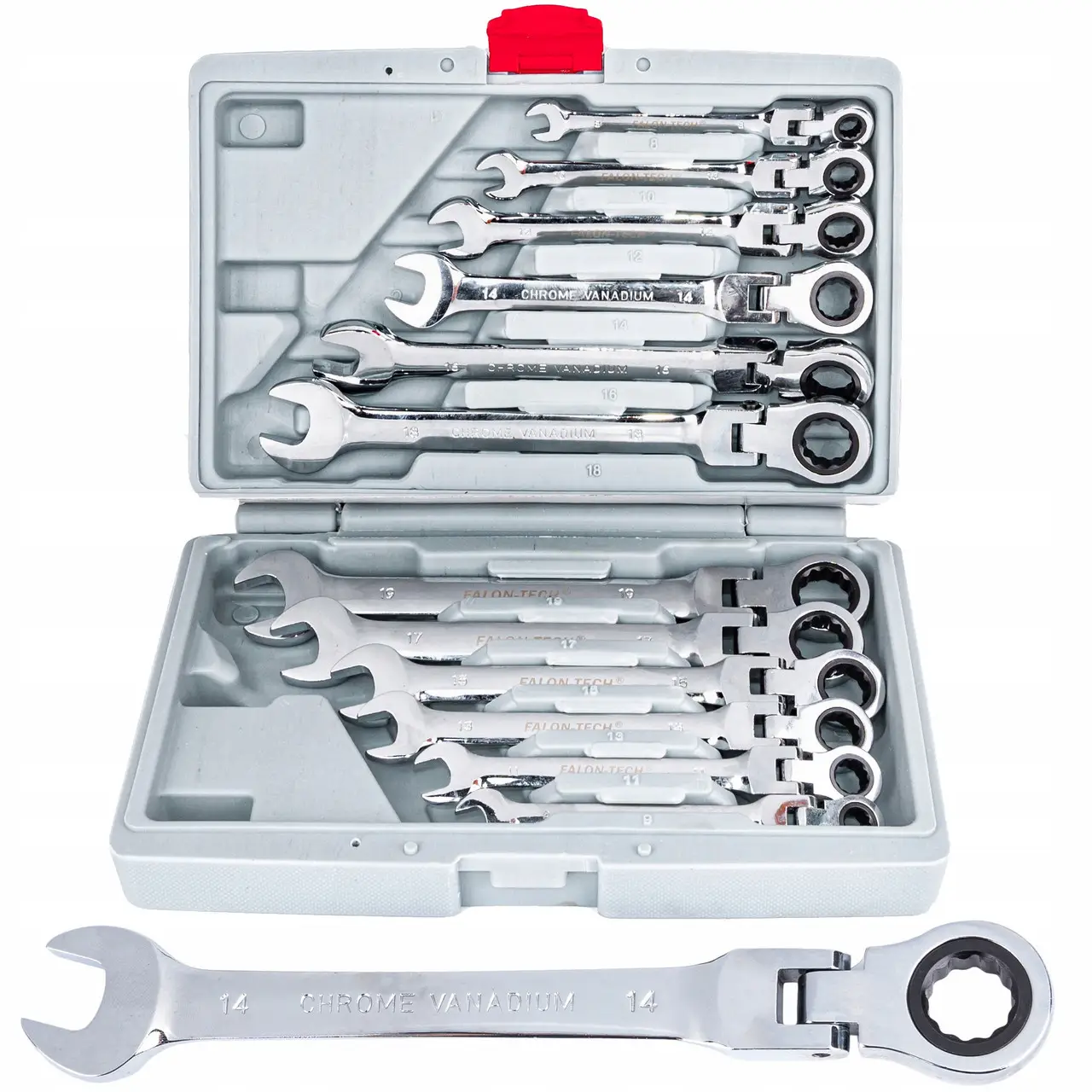 Набір ключів ріжково-накидних із тріскачкою 8-19 мм Falon Tech FT510, фото 1