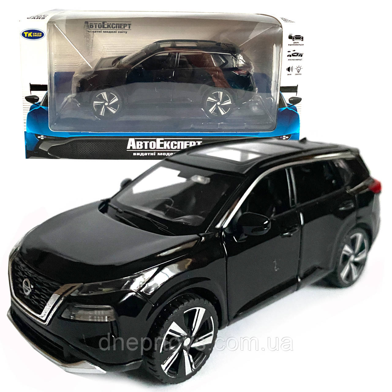 Іграшкова машинка металева Nissan X-Trail VC-Turbo 300, ніссан, чорний, звук, світло, інерція, откр двері, капот, Автоексперт,