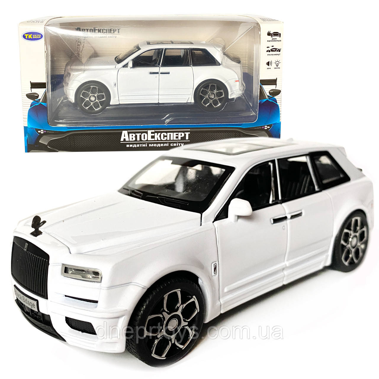 Іграшкова машинка металева Rolls-Royce Ghost BLACK BADGE, ролс ройс, білий, звук, світло, інерція, откр двері, капот, Автоексперт,, фото 1