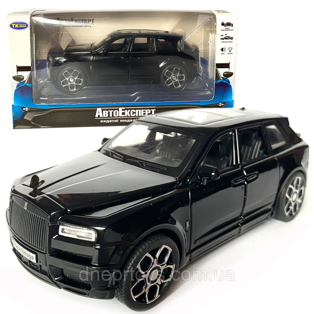 Іграшкова машинка металева Rolls-Royce Ghost BLACK BADGE, ролс ройс, чорний, звук, світло, інерція, откр двері, капот,, фото 1