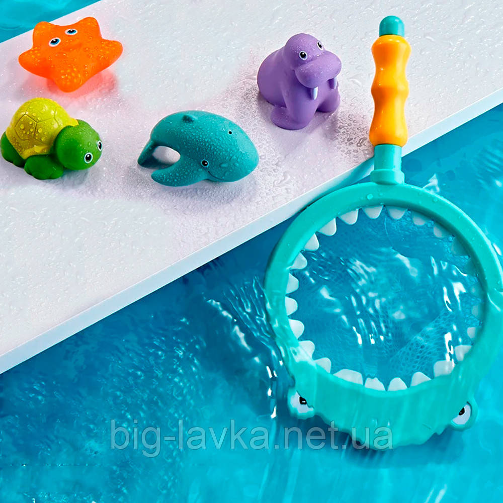 Набір для купання сачок з іграшками 4 морських тварин Блакитний, фото 1
