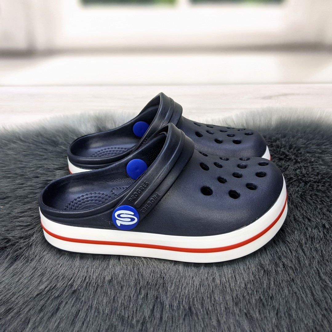 Крокси сабо дитячі для хлопчика темно-сині з червоною смужкою Progress 1508