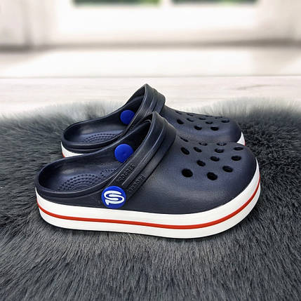 Крокси сабо дитячі для хлопчика темно-сині з червоною смужкою Progress 1508, фото 1