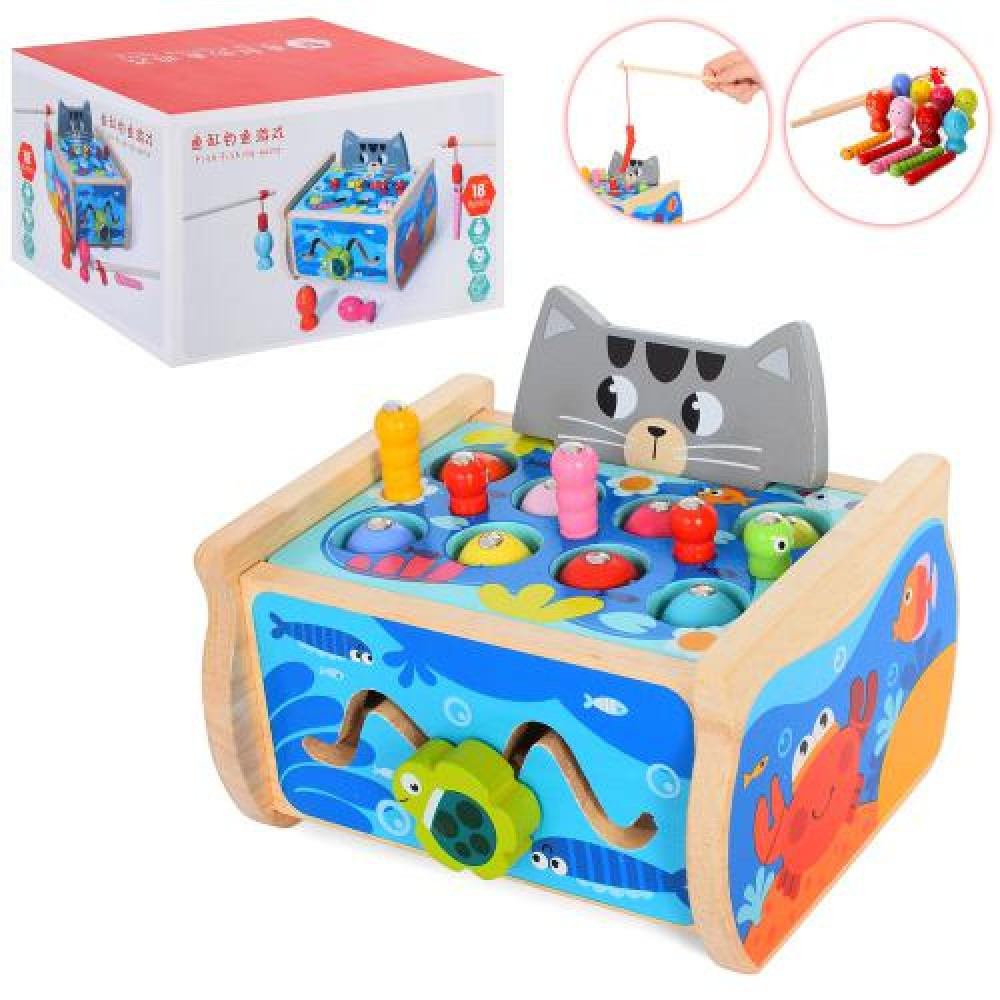 Дерев'яна іграшка Центр розвивальний риболовля MD1822, лабіринт, вудки, фото 1