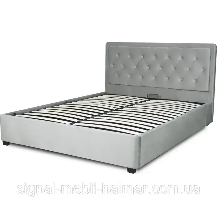 Ліжко двоспальне оксамитове MEBEL ELITE CROS Velvet, 160x200 см, Сірий