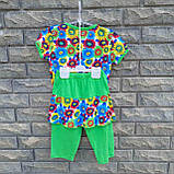 Костюм літо топ + бриджі зелені зі спідницею в квіточках, фото 3