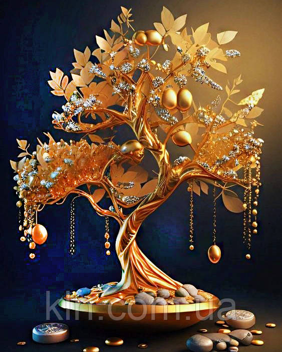 Алмазна вишивка круглі стрази 40 х 50 см на підрамнику Грошове дерево (арт. AR-3182) без коробки, фото 1