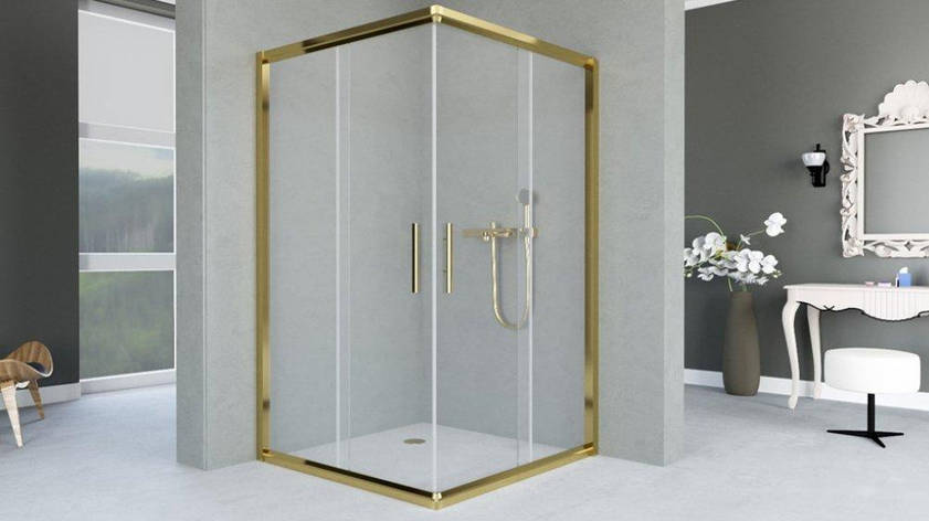 Душова кабіна Aquanil INDIANA 100х100х190 прозоре скло профіль золото, фото 1