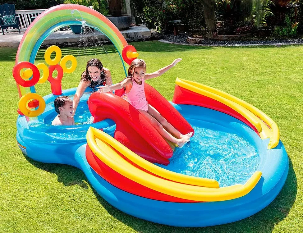 Надувний ігровий центр дитячий Веселка (297-193-135см, гірка, басейн 217л, м'ячі 6шт) Intex 57453