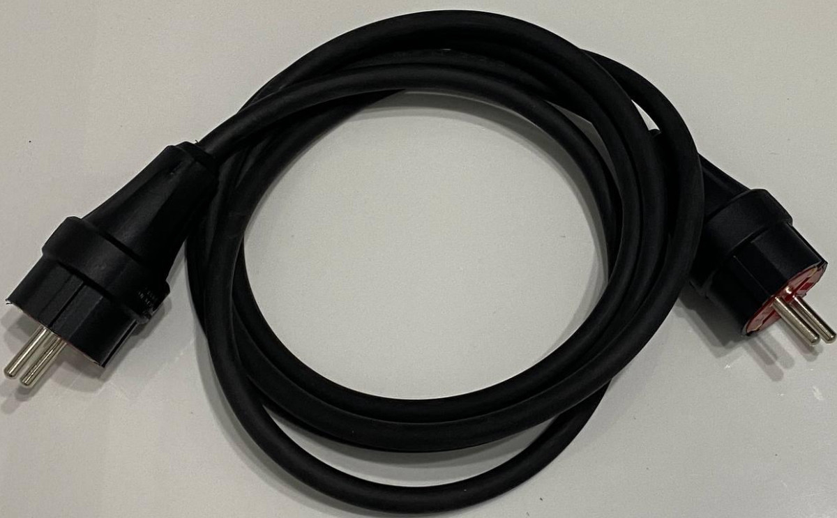 Мережевий шнур 3м, трижильний 3х2.5 мм2 типу «EU вилка - EU вилка» із заземленням, гумовий