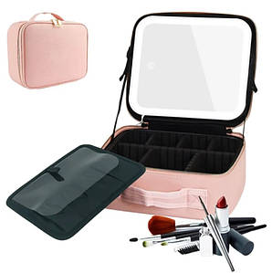 Дорожня косметичка органайзер для макіяжу з великим дзеркалом і підсвіткою