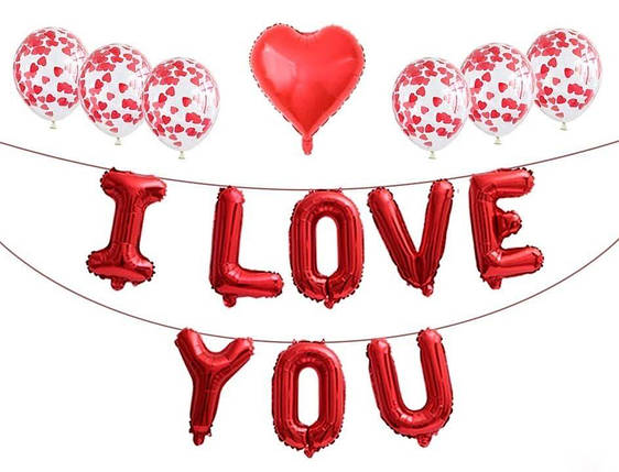 Набір із кульок з написом I LOVE YOU | Червоний, фото 1