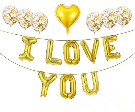 Набір із кульок з написом I LOVE YOU | Золото, фото 1