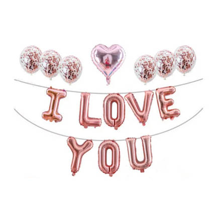 Набір із кульок з написом I LOVE YOU | Рожеве золото, фото 1