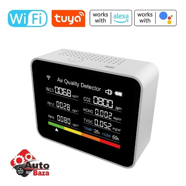 Wi-Fi Детектор датчик якості повітря Tuya 13в1, тестер якості повітря CO2 додаток для контролю температури та вологості детектор